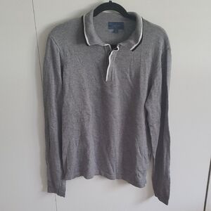 Gray Long Sleeve Polo Knit Sweater